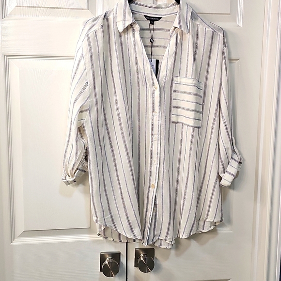 NWT Club Z Collection Women's Metallic Striped Button-Up Blouse 2X - Picture 4 of 11